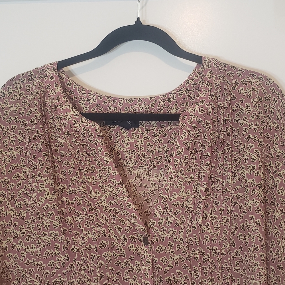 Lands End' Button Up T Mini Dress Floral 3/4 Sleeve L Size 3X 24W-26W - Picture 5 of 14